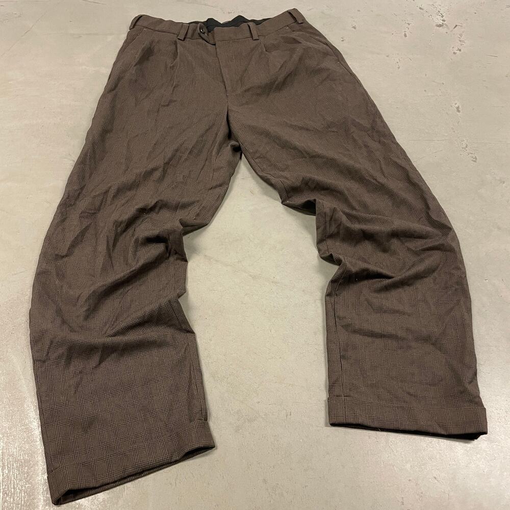 vintage 90s brown checkered baggy dress pants 34x32